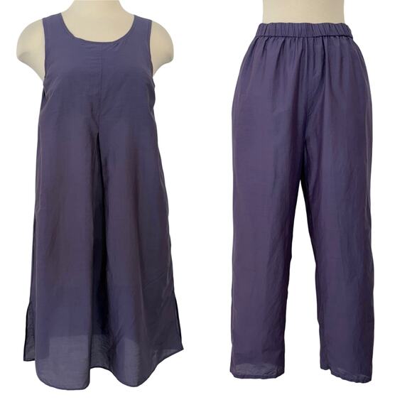 Gudrun Sjoden Matching Set Tunic Top and Cropped Pants Purple Silk Cotton S - Picture 1 of 14